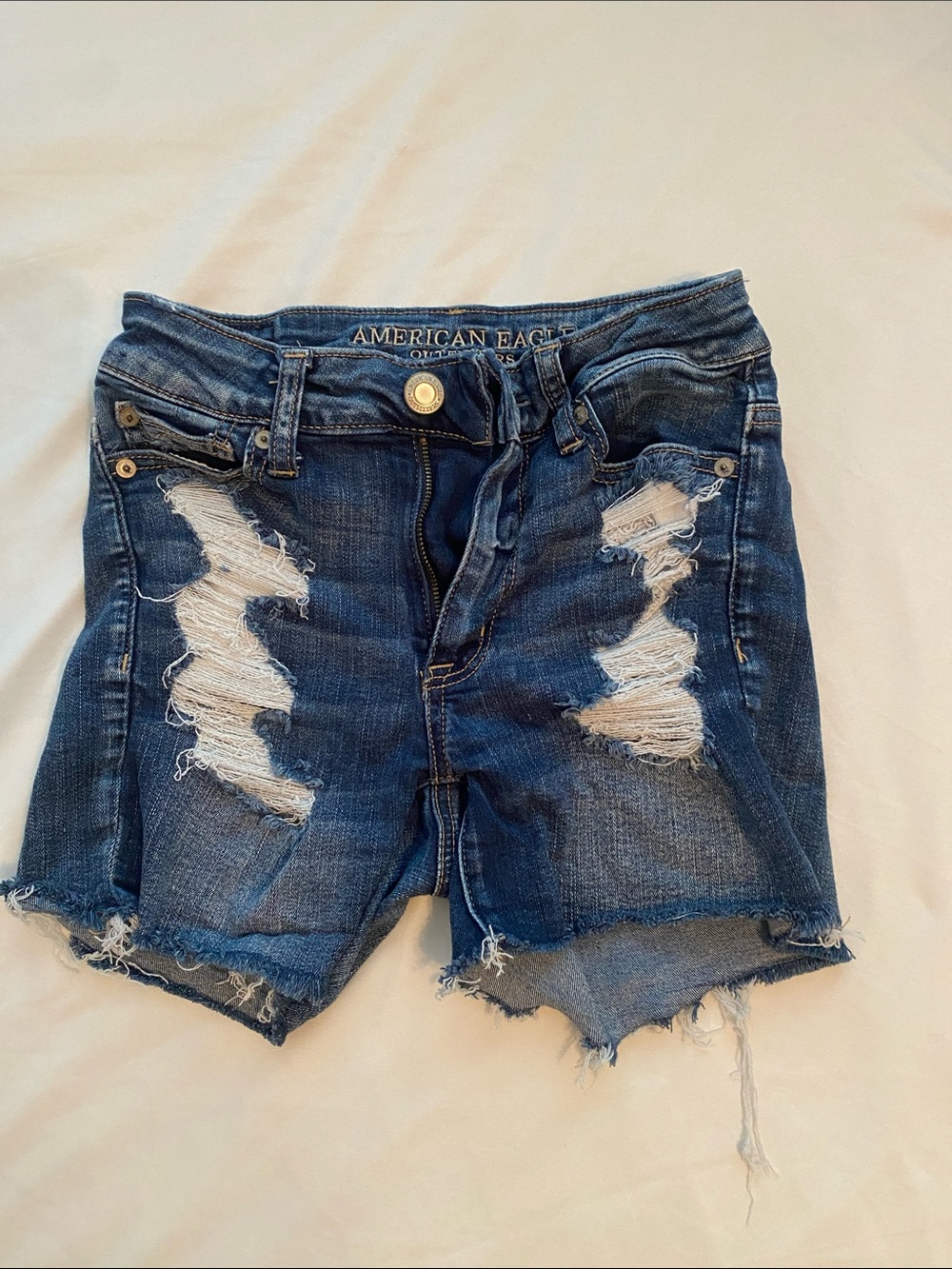 American Eagle Outfitters Dark Blue Distressed Denim Cutoff Shorts